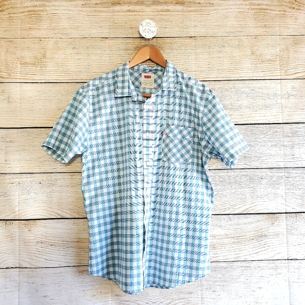 Levi's Blue and White Checkered Casual Button Down Shirt